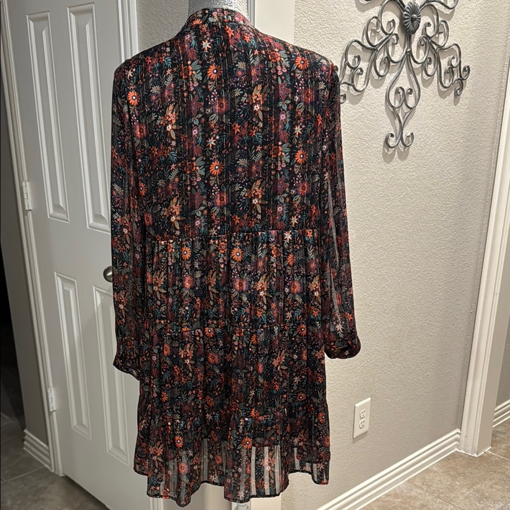 Floral Black and Red Women's Dress - Picture 6 of 7